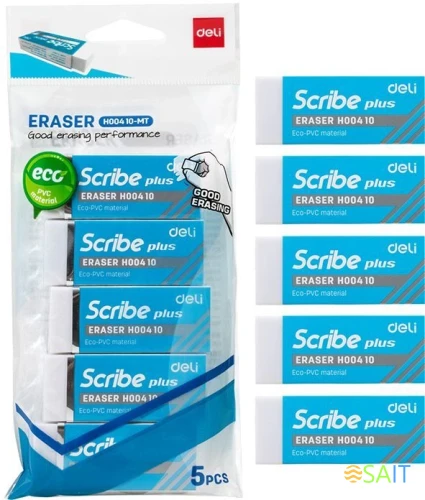 Набор ластиков Deli EH00410-MT Scribe прямоугольный 60x24x12мм ПВХ белый блистер (5шт)