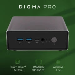 Неттоп Digma Pro Minimax U1 i5 1235U (1.3) 8Gb SSD256Gb UHDG Windows 11 Professional GbitEth WiFi BT 60W темно-серый/черный (DPP5-8CXW02)