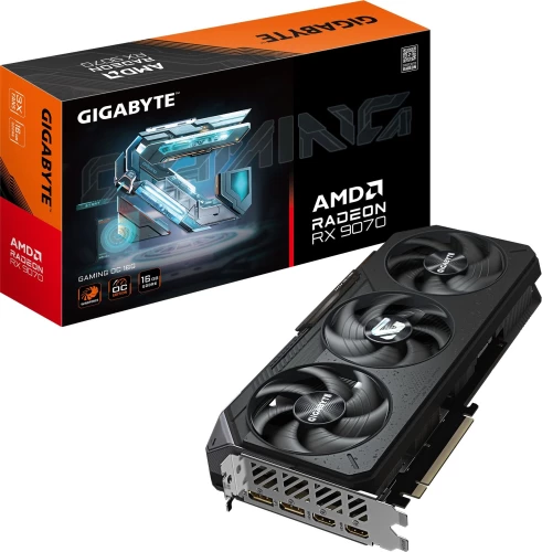 Видеокарта Gigabyte PCI-E 4.0 GV-R9070 GAMING OC-16GD 1.0 AMD Radeon RX 9070XT 16Gb 256bit GDDR6 2175/20000 HDMIx2 DPx2 HDCP Ret