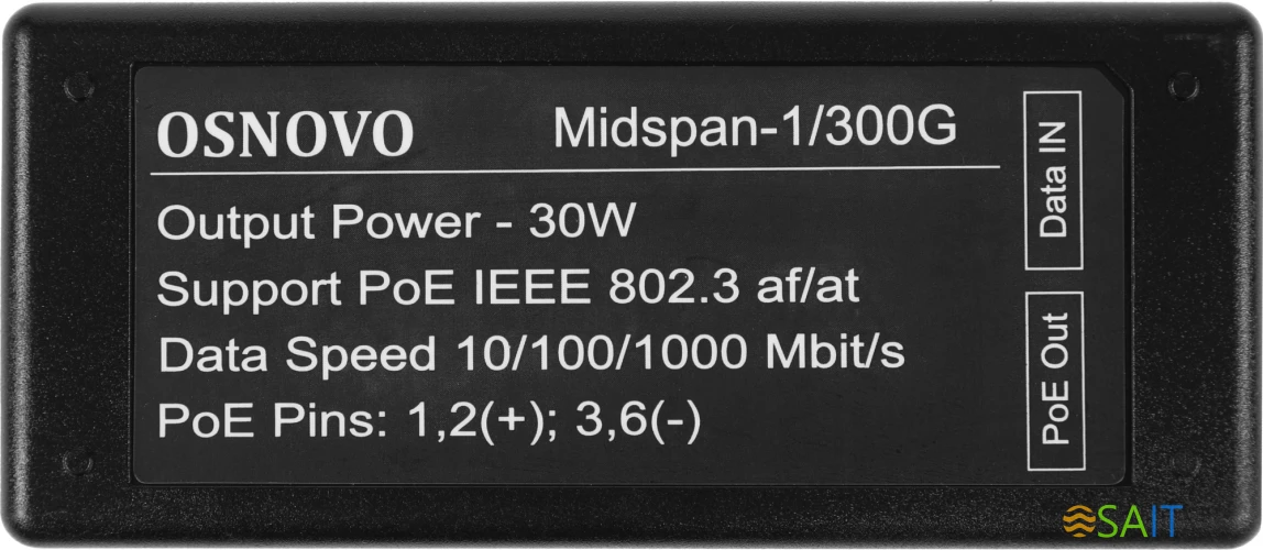 Инжектор PoE Osnovo Midspan-1/300G 10/100/1000BASE-T 30Вт 100-240В(АС)