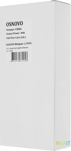 Инжектор PoE Osnovo Midspan-1/300G 10/100/1000BASE-T 30Вт 100-240В(АС)