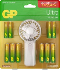 Батарея GP Ultra 15AU/24AU/FANWETA21-2CRSBC24 AA/AAA (промо:Вентилятор в подарок) (24шт) блистер