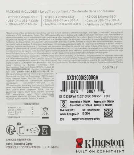 Накопитель SSD Kingston USB3.2 Gen2 2TB SXS1000/2000GA XS1000 черный