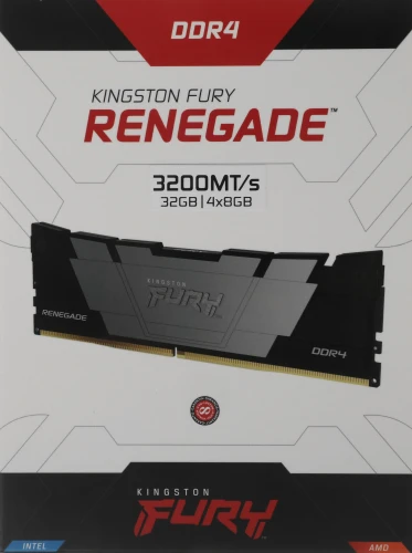 Память DDR4 4x8GB 3200MHz Kingston KF432C16RB2K4/32 Fury Renegade Black RTL Gaming PC4-25600 CL16 DIMM 288-pin 1.35В single rank с радиатором Ret