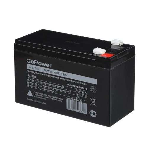 Аккумулятор свинцово-кислотный GoPower LA-1270 12V 7Ah клеммы T2/ F2 (1/5) GoPower LA-1270 (12V / 7Ah)