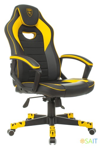 Кресло игровое Zombie GAME 16 черный/желтый эко.кожа/ткань крестов. пластик