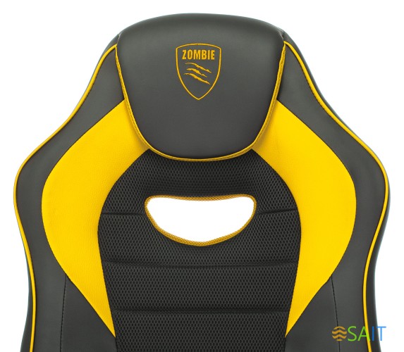 Кресло игровое Zombie GAME 16 черный/желтый эко.кожа/ткань крестов. пластик