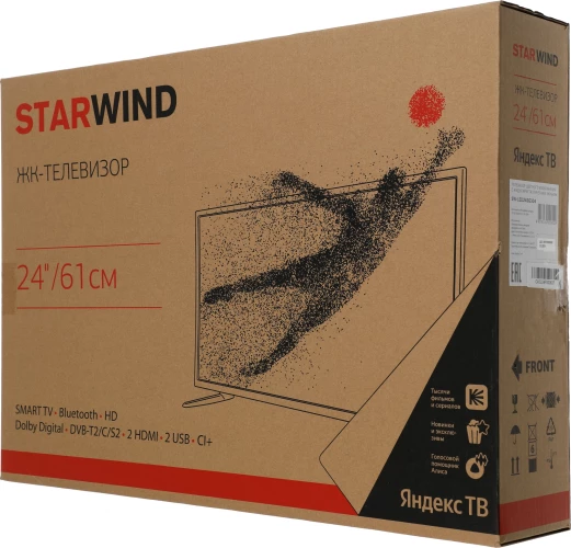 Телевизор LED Starwind 24" SW-LED24SG304 Яндекс.ТВ Slim Design черный/черный HD 60Hz DVB-T DVB-T2 DVB-C DVB-S DVB-S2 USB WiFi Smart TV