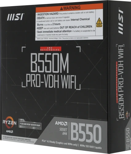Материнская плата MSI B550M PRO-VDH WIFI Soc-AM4 AMD B550 4xDDR4 mATX AC`97 8ch(7.1) GbLAN RAID+HDMI+DP