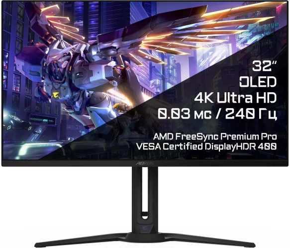 Монитор Gigabyte 31.5" Aorus FO32U2P черный QD OLED LED 16:9 HDMI M/M матовая HAS Piv 250cd 178гр/178гр 3840x2160 240Hz FreeSync Premium Pro DP 4K USB 8.53кг