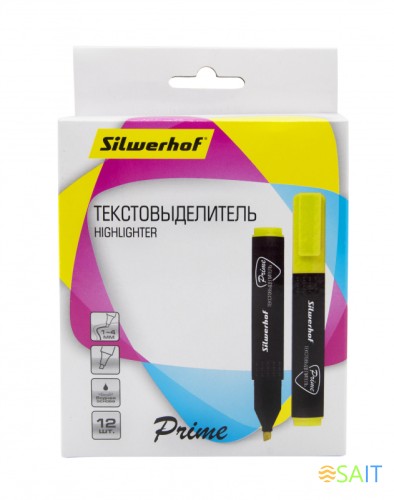 Текстовыделитель Silwerhof Prime 108035-05 скошенный пиш. наконечник 1-4мм желтый коробка