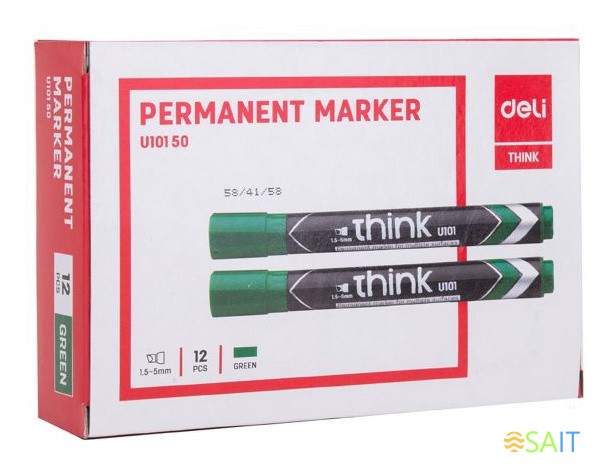 Маркер перманентный Deli EU10150 Think скошенный пиш. наконечник 1.5-5мм зеленый