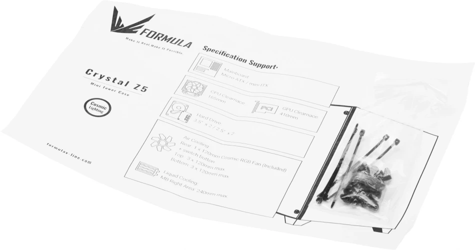 Корпус Formula Crystal Z5 TG черный без БП mATX 6x120mm 1xUSB2.0 1xUSB3.0 audio bott PSU