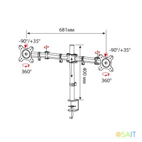 Кронштейн для мониторов Cactus CS-VM-D29-BK черный 13"-27" макс.10кг настольный поворот и наклон