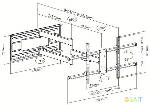 Кронштейн для телевизора Ultramounts UM915 черный 37"-75" макс.50кг настенный поворот и наклон