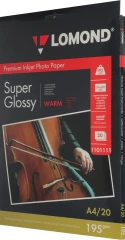 Фотобумага Lomond 1101111 A4/195г/м2/20л./тепло-белый супер глянец для струйной печати