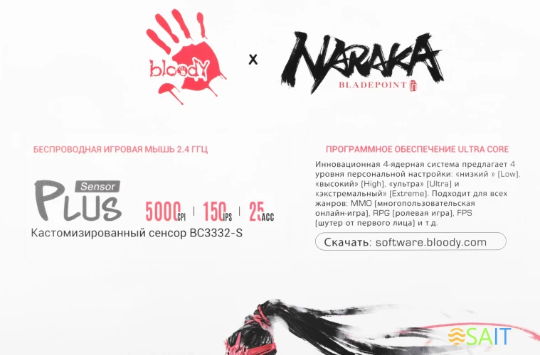 Мышь A4Tech Bloody R90 Plus Naraka белый/рисунок оптическая 5000dpi беспров. USB 7but