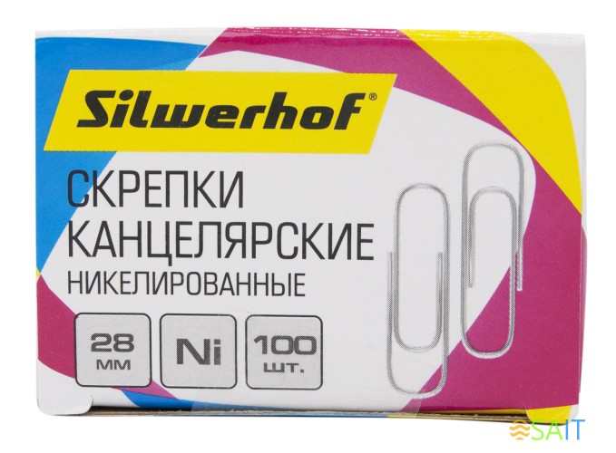 Скрепки Silwerhof 194041 никель 28мм (упак.:100шт) картонная коробка