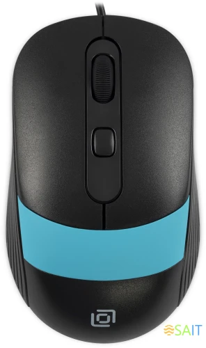 Мышь Оклик 310M черный/синий оптическая 2400dpi USB для ноутбука 4but (1869099)