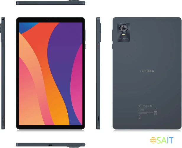 Планшет Digma CITI 1421D 4G T606 (1.6) 8C RAM3Gb ROM64Gb 10.1" In-Cell 1280x800 4G 2Sim Android 13 серый 8Mpix 5Mpix BT WiFi microSD 1Tb 6000mAh 12hr 80hrs