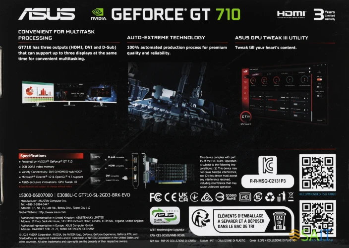 Видеокарта Asus PCI-E 2.0 GT710-SL-2GD3-BRK-EVO NVIDIA GeForce GT 710 2Gb 64bit DDR3 954/900 DVIx1 HDMIx1 CRTx1 HDCP Ret low profile