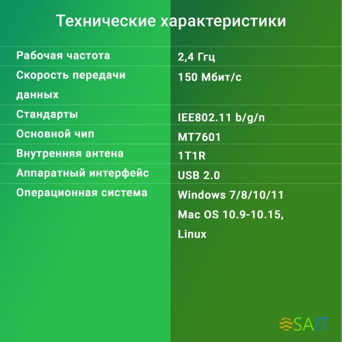 Сетевой адаптер Wi-Fi Digma DWA-N150C N150 USB 2.0 (ант.внутр.) 1ант.