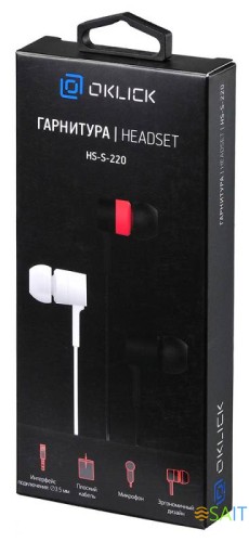 Гарнитура внутриканальные Оклик HS-S-220 1.1м белый проводные в ушной раковине (D2W)