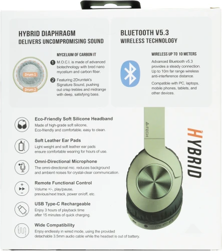 Наушники мониторные A4Tech 2Drumtek BH300 1м зеленый беспроводные bluetooth оголовье (BH300 MATCHA GREEN)