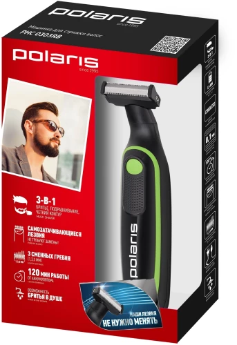 Триммер Polaris PHC 0303RB черный/лайм 240Вт (насадок в компл:3шт)