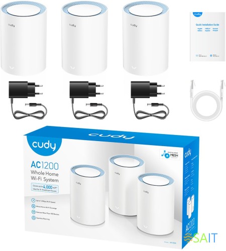 Бесшовный Mesh роутер Cudy M1200 (M1200(3-PACK)) AC1200 10/100BASE-TX белый (упак.:3шт)