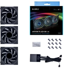 Вентилятор для корпуса Lian-Li Uni Fan TL 120 LCD ARGB 120х120x28 черный 7-pin 27дБ (упак.:3шт) (G99.12TLLCD3B.00) Ret