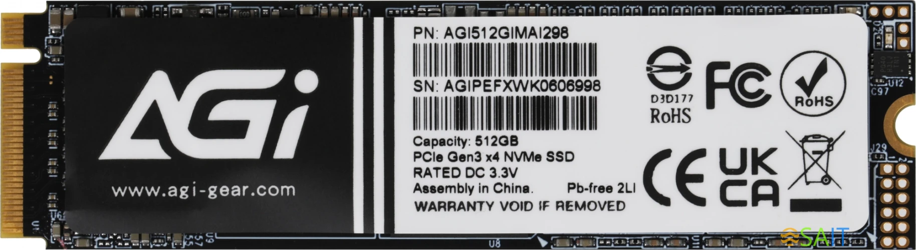 Накопитель SSD AGi PCIe 3.0 x4 512GB AGI512GIMAI298 AI298 M.2 2280