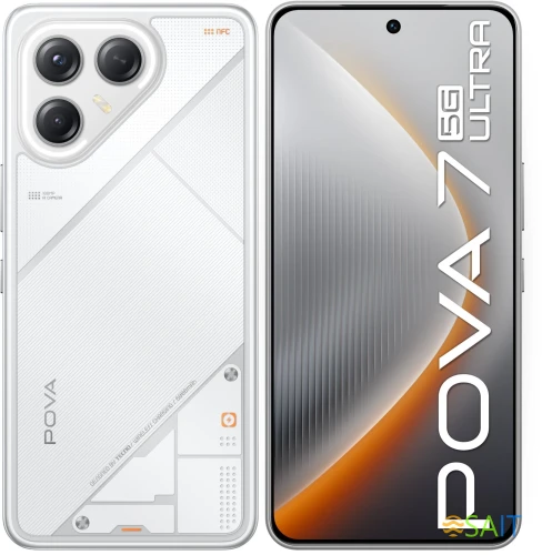 Смартфон Tecno Pova 7 Ultra 5G 256Gb 12Gb белый моноблок 3G 4G 2Sim 6.67" 1260x2800 Android 15 108Mpix 802.11 a/b/g/n/ac/ax NFC GPS GSM900/1800 Protect