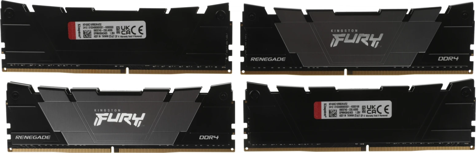 Память DDR4 4x8GB 3600MHz Kingston KF436C16RB2K4/32 Fury Renegade Black RTL Gaming PC4-28800 CL16 DIMM 288-pin 1.35В kit single rank с радиатором Ret