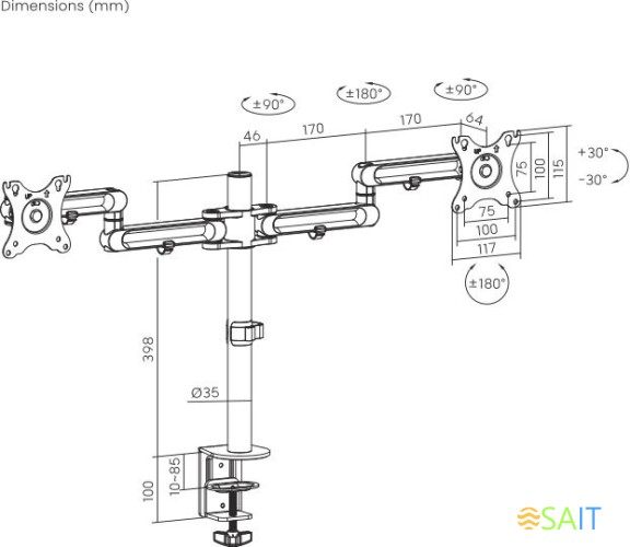 Кронштейн для мониторов Ultramounts UM737 черный 17"-32" макс.8кг крепление к столешнице поворот и наклон