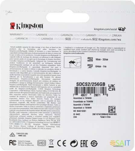 Флеш карта microSDXC 256GB Kingston SDCS2/256GB Canvas Select Plus + adapter