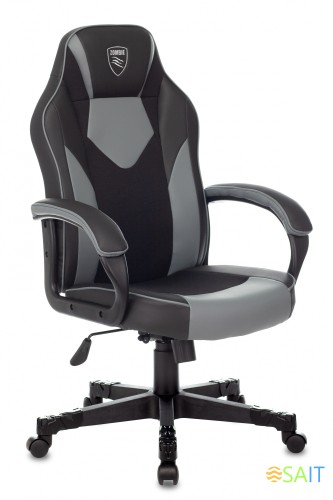 Кресло игровое Zombie GAME 17 черный/серый эко.кожа/ткань крестов. пластик