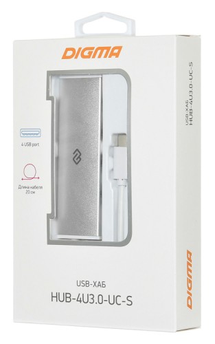 Разветвитель USB-C Digma HUB-4U3.0-UC-S 4порт. серебристый