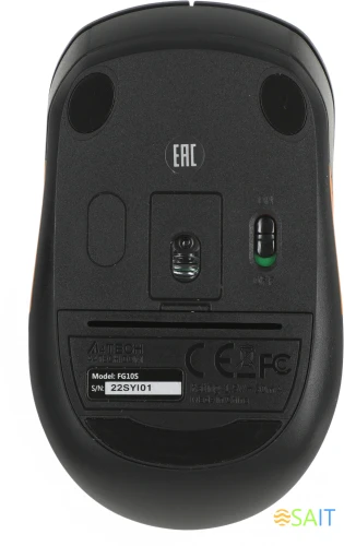 Мышь A4Tech Fstyler FG10S черный/оранжевый оптическая 2000dpi silent беспров. USB для ноутбука 4but (FG10S ORANGE)