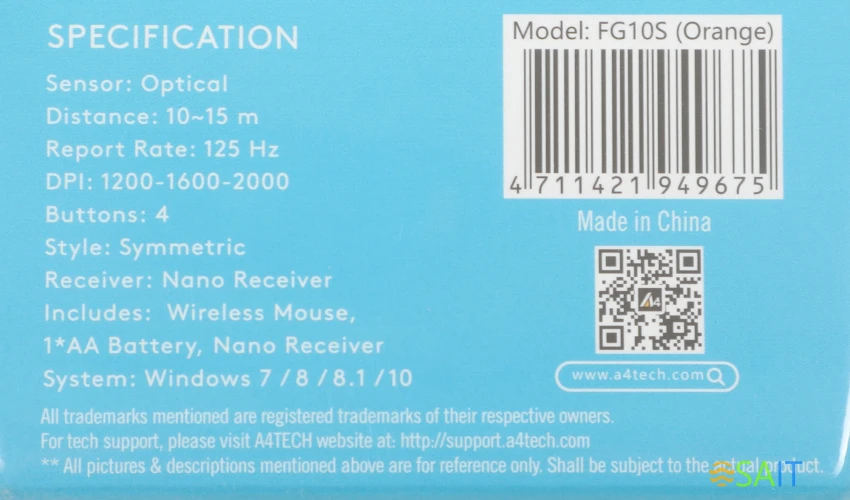 Мышь A4Tech Fstyler FG10S черный/оранжевый оптическая 2000dpi silent беспров. USB для ноутбука 4but (FG10S ORANGE)