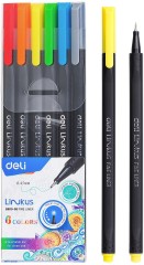 Набор ручек капилляр. Deli Linkus (EQ900-06) d=0.45мм ассор. черн. игловидный пиш. наконечник линия 0.45мм 6цв.