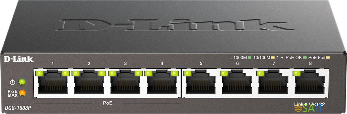 Коммутатор D-Link DGS-1008P DGS-1008P/F3A (L2) 8x1Гбит/с 4PoE+ 60W неуправляемый