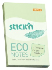 Блок самоклеящийся бумажный Stick`n ECO 21744 51x76мм 100лист. 60г/м2 пастель зеленый