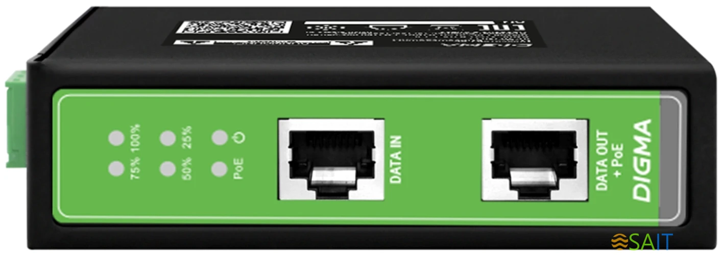 Инжектор PoE Digma DNP30W48GDXM 10/100/1000BASE-T 30Вт 37-57В(DC)