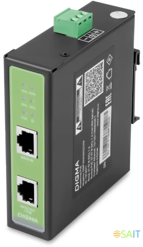 Инжектор PoE Digma DNP30W48GDXM 10/100/1000BASE-T 30Вт 37-57В(DC)