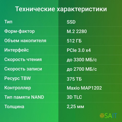 Накопитель SSD Digma PCIe 3.0 x4 512GB DGSM3512GM23T Mega M2 M.2 2280