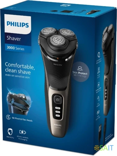 Бритва роторная Philips S3242/12 реж.эл.:3 питан.:аккум. черный/серебристый