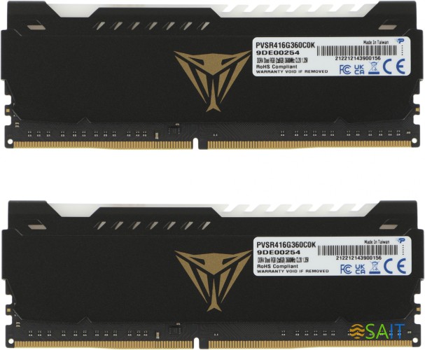 Память DDR4 2x8Gb 3600MHz Patriot PVSR416G360C0K Viper Steel RGB RTL Gaming PC4-28800 CL20 DIMM 288-pin 1.35В dual rank с радиатором Ret