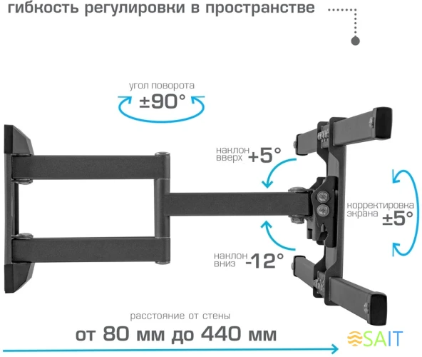 Кронштейн для телевизора Kromax CORBEL-10 титан 22"-75" макс.32кг настенный поворот и наклон