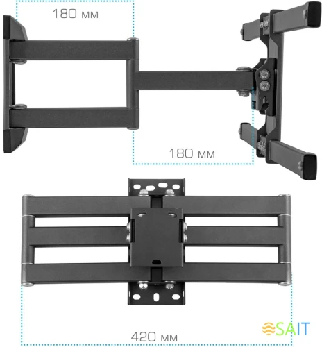 Кронштейн для телевизора Kromax CORBEL-10 титан 22"-75" макс.32кг настенный поворот и наклон